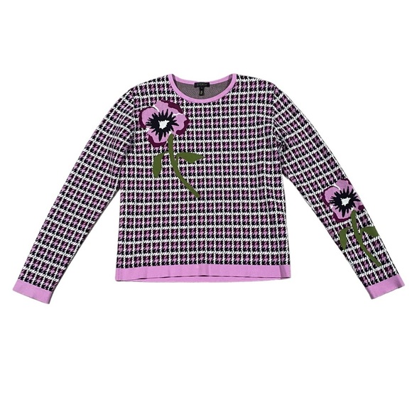 Women’s Escada Skara Houndstooth Poppy Floral Pink Jumper Blouse - Picture 2 of 8